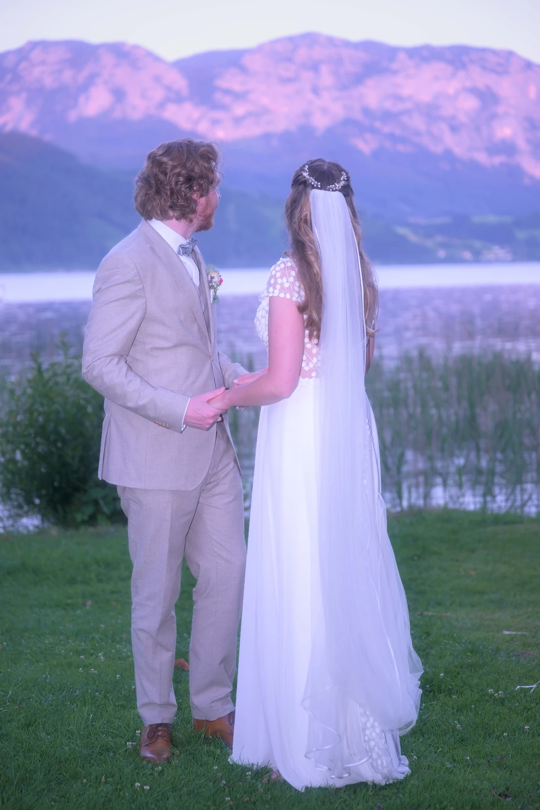 Black and white kiss by the lake
